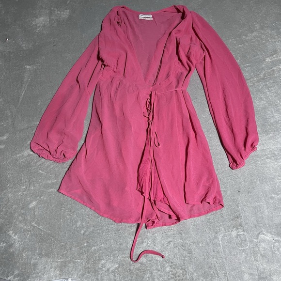 Urban Outfitters Dresses & Skirts - Urban Outfitters Wrap Dress Womens Large Pink Chiffon Romantic Long Sleeve Fairy